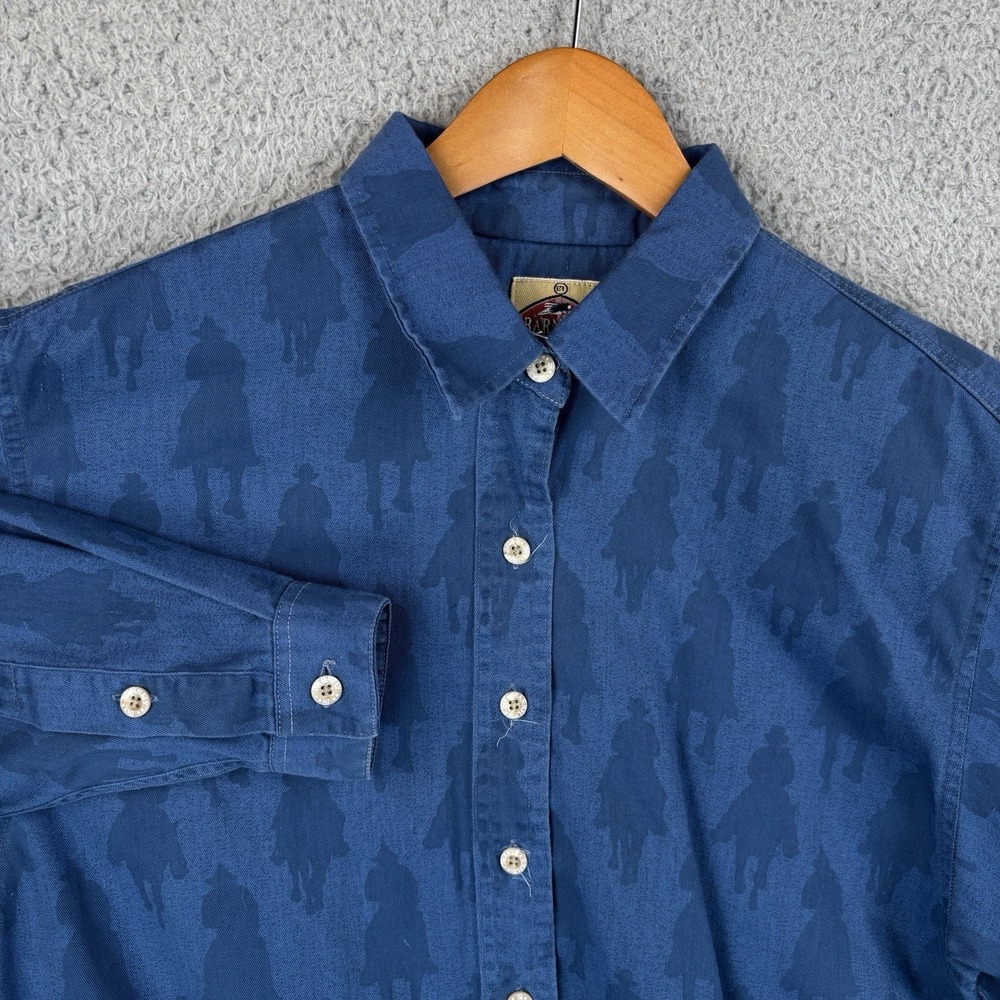 Barn Fly Western Shirt Women Medium All Over Print Shadow Horse Cowboy Rodeo USA